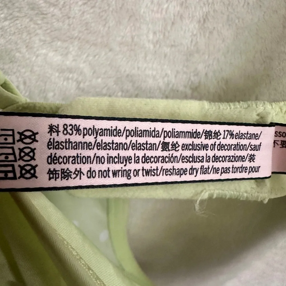 Victorias Secret Matcha Green Polka Dot Demi Bra Unlined Size 32DDD Coquette